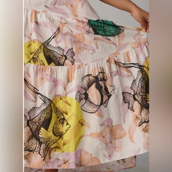 Anthropologie Maeve Pia Binazzi Tiered Off The Shoulder Dress in Novelty - SMALL - Picture 11 of 16